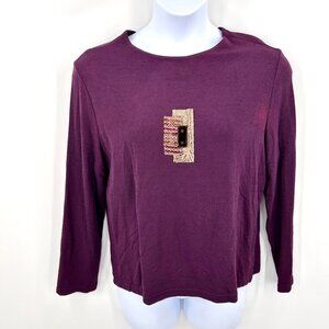 VINTAGE K.d. SPRING PURPLE EMBROIDERED DETAIL LONG SLEEVE TOP - XL